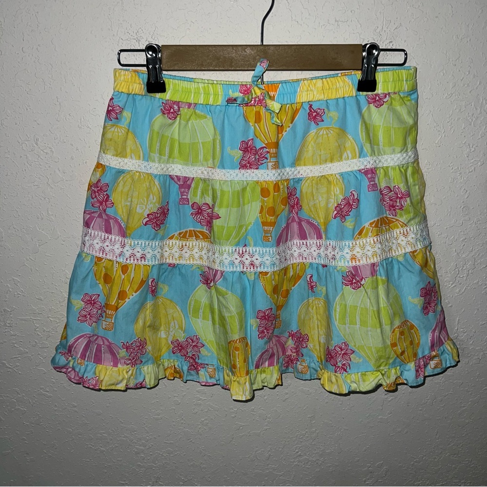 Lilly Pulitzer Girls Balloon Derby Skirt Hot Air Balloon Floral Print Size 14.